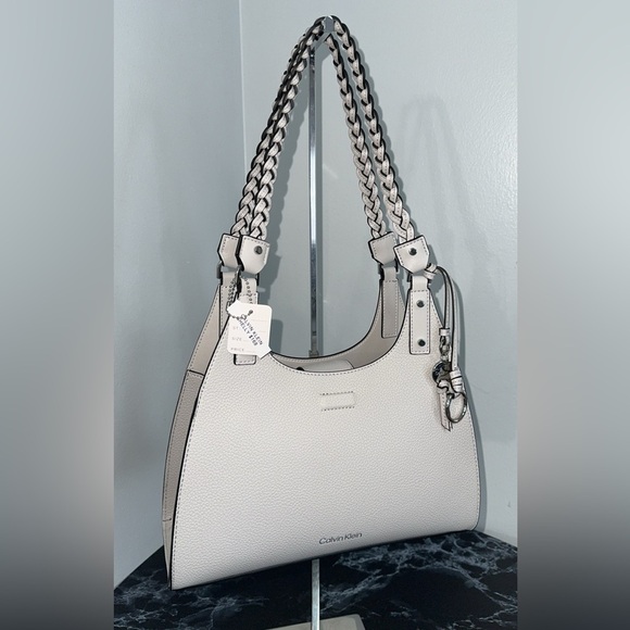 CALVIN KLEIN Shelly Novelty Satchel Women’s Leather Bag Dove Gray AUTHENTIC NEW - Picture 9 of 14